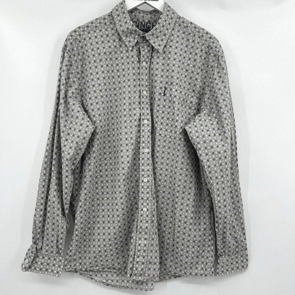 Cinch Long Sleeve Shirt Button Down 100% Cotton Pocket Logo Circle Print Men’s L - Picture 1 of 8